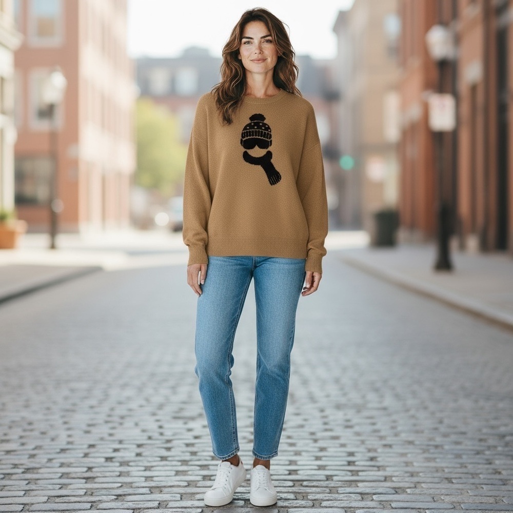 Lou & Grey | Camel Ski Graphic Sweater | Medium